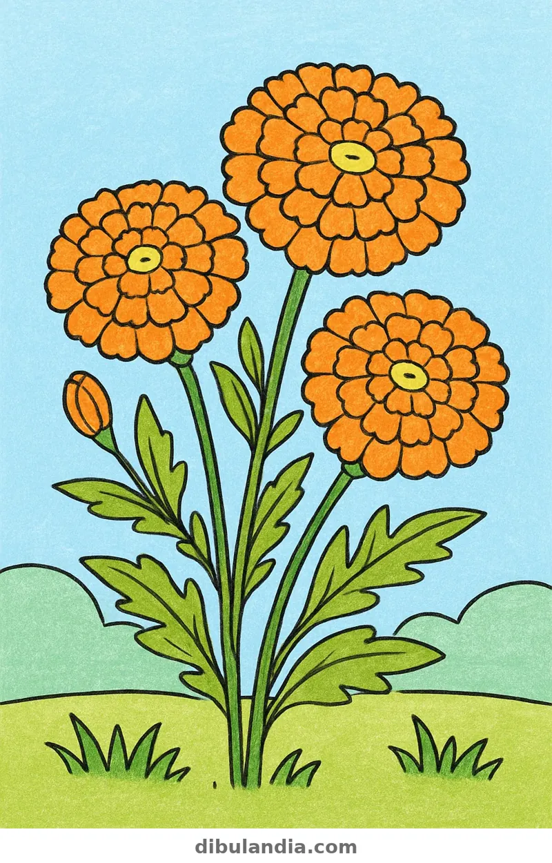 Ejemplo coloreado: Flores de cempasúchil