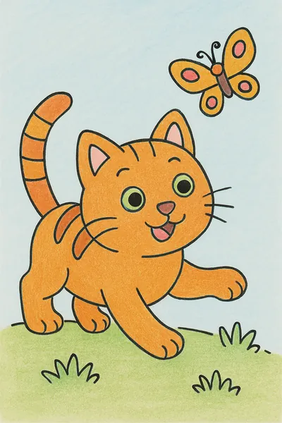 Ejemplo coloreado: Gato persiguiendo una mariposa