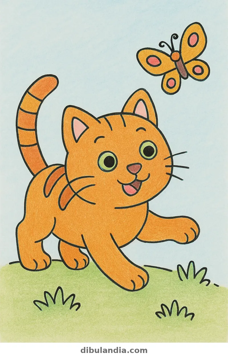 Ejemplo coloreado: Gato persiguiendo una mariposa