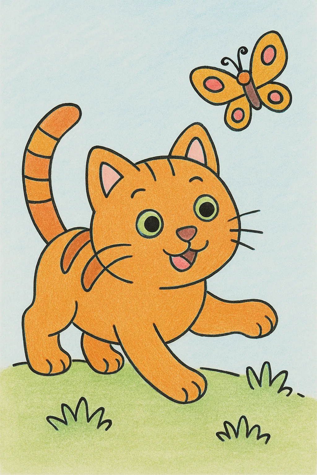 Ejemplo coloreado: Gato persiguiendo una mariposa
