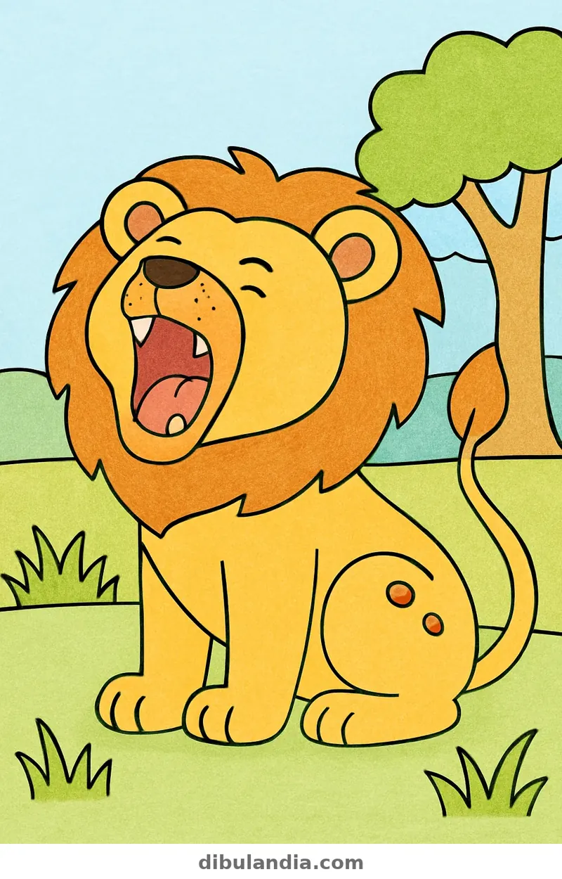 Ejemplo coloreado: León rugiendo
