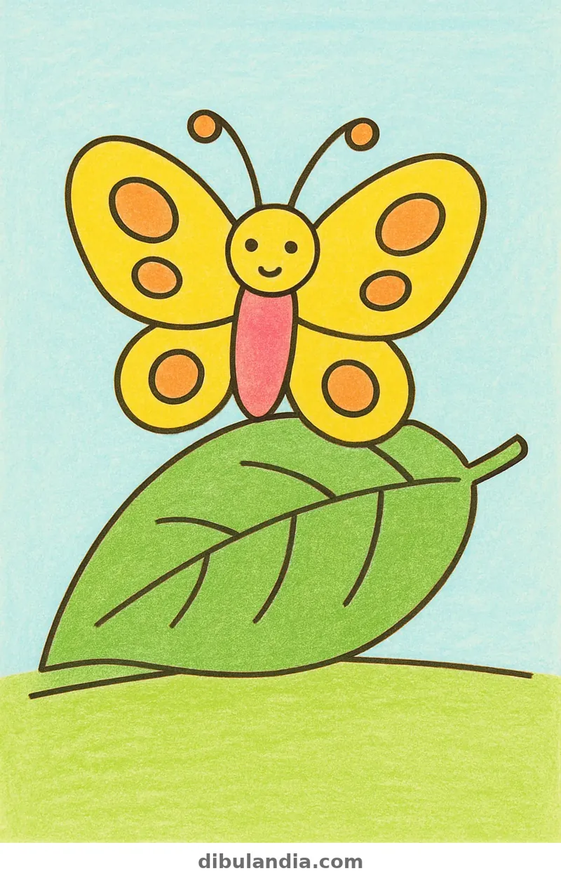Ejemplo coloreado: Mariposa sobre una hoja