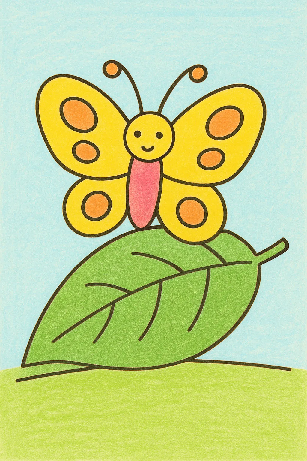 Ejemplo coloreado: Mariposa sobre una hoja