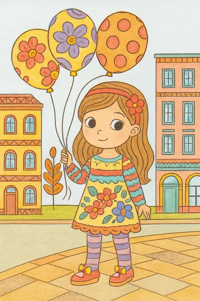 Ejemplo coloreado: Niña con globos