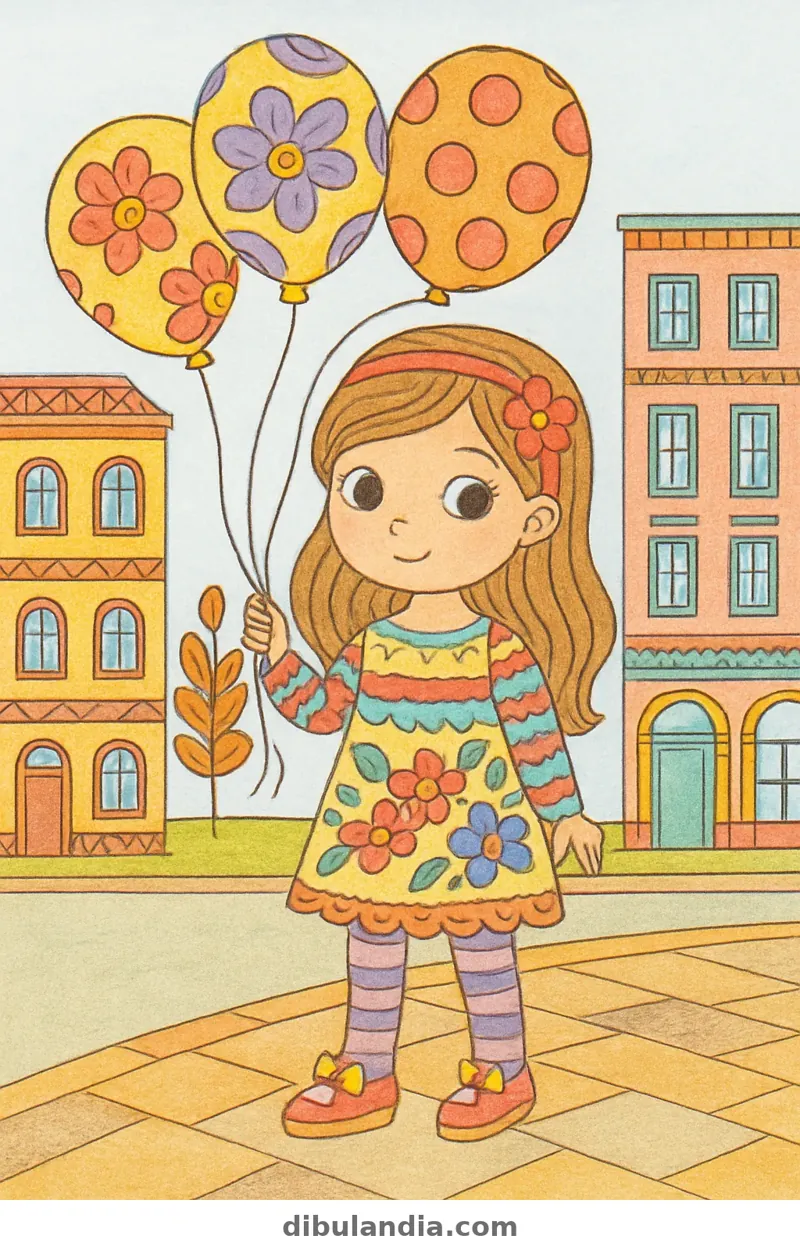 Ejemplo coloreado: Niña con globos
