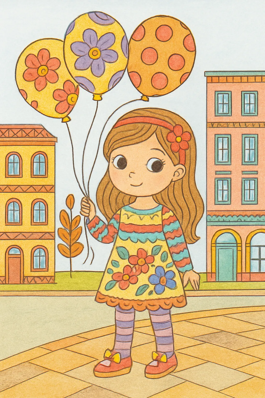 Ejemplo coloreado: Niña con globos