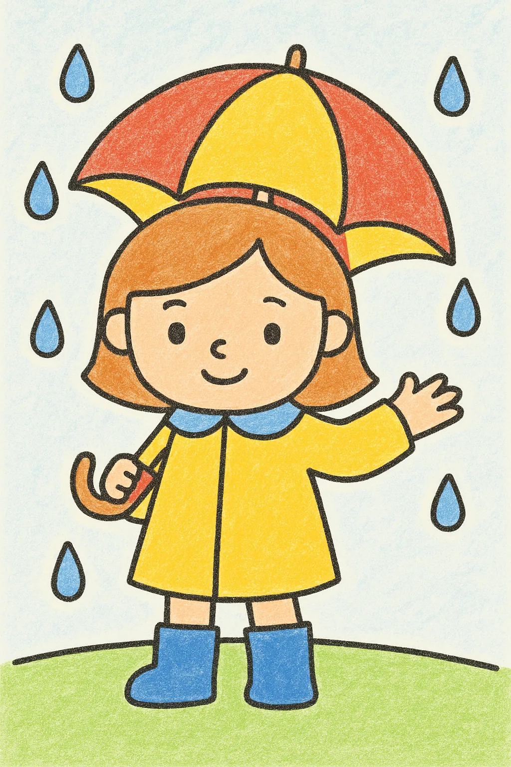 Ejemplo coloreado: Niña con paraguas bajo la lluvia