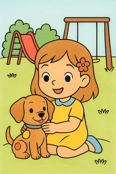 Ejemplo coloreado: Niña con un cachorro