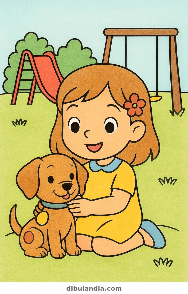 Ejemplo coloreado: Niña con un cachorro