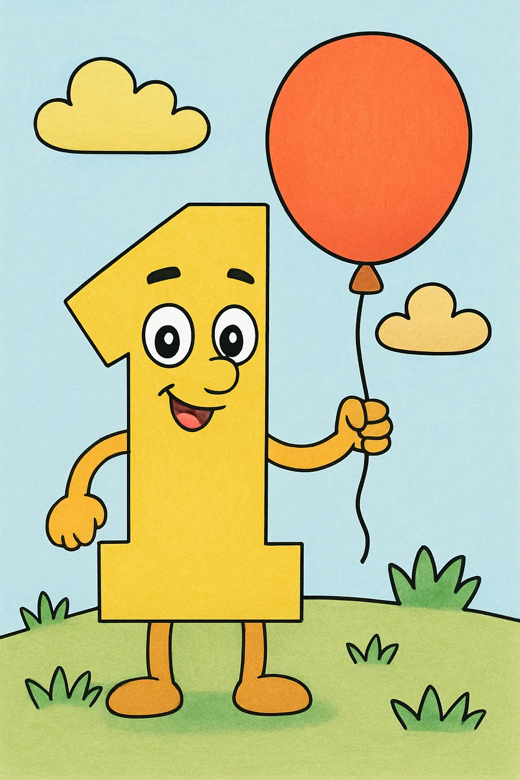 Ejemplo coloreado: Número 1 con un globo
