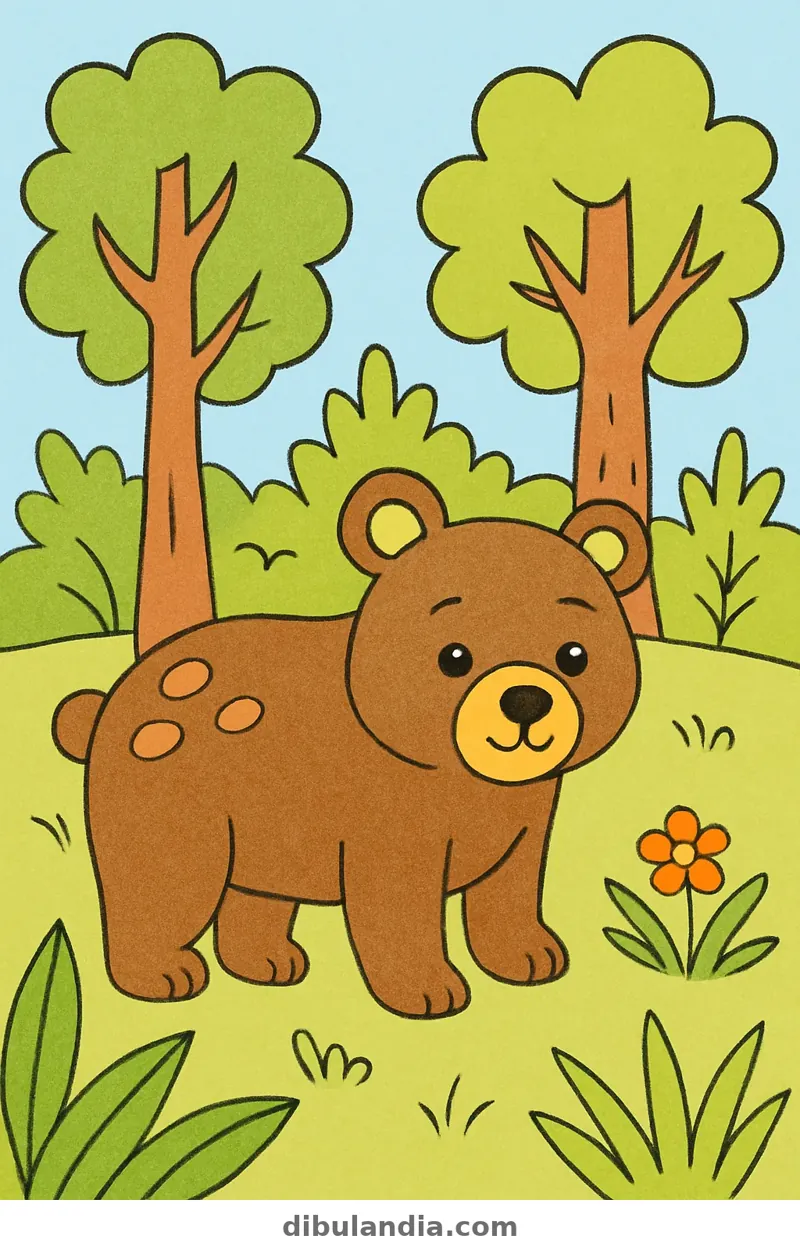 Ejemplo coloreado: Oso pardo en el bosque