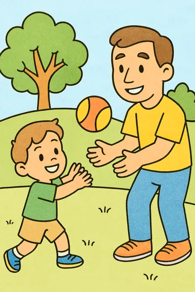 Ejemplo coloreado: Padre e hijo jugando a la pelota