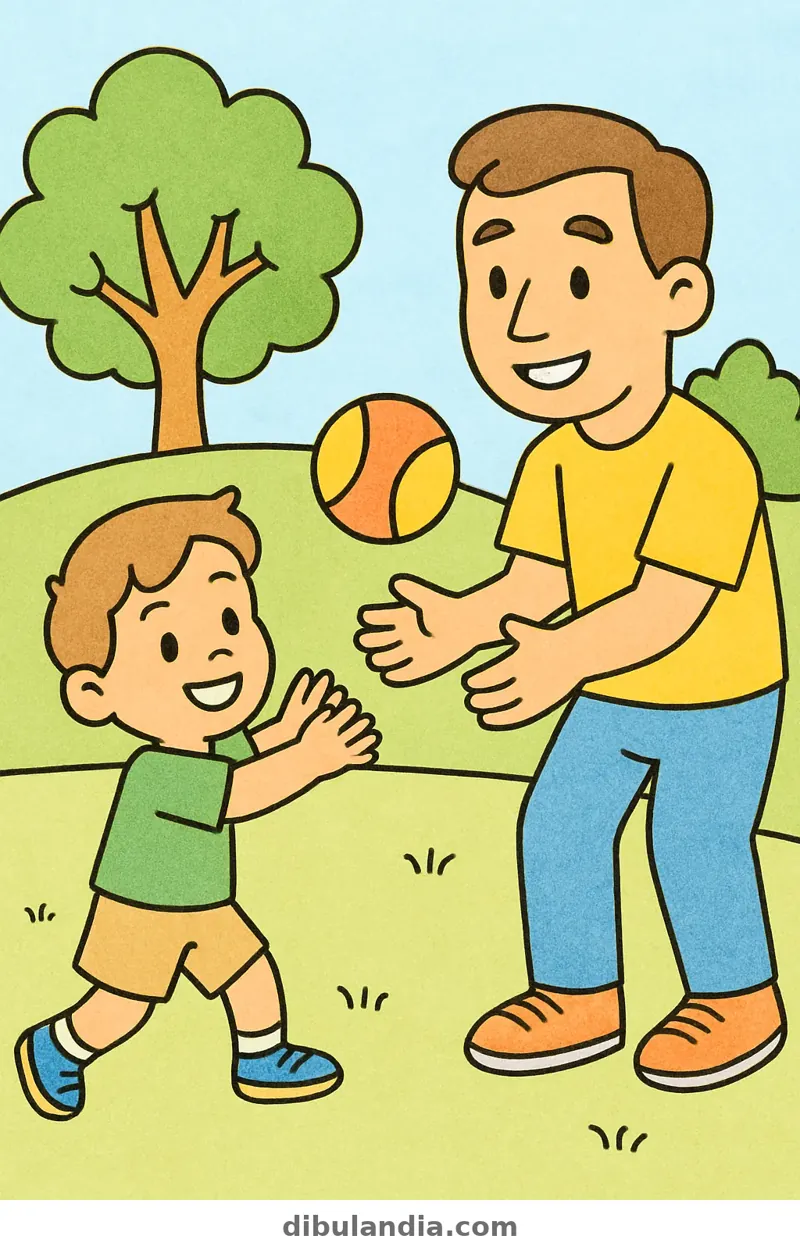 Ejemplo coloreado: Padre e hijo jugando a la pelota