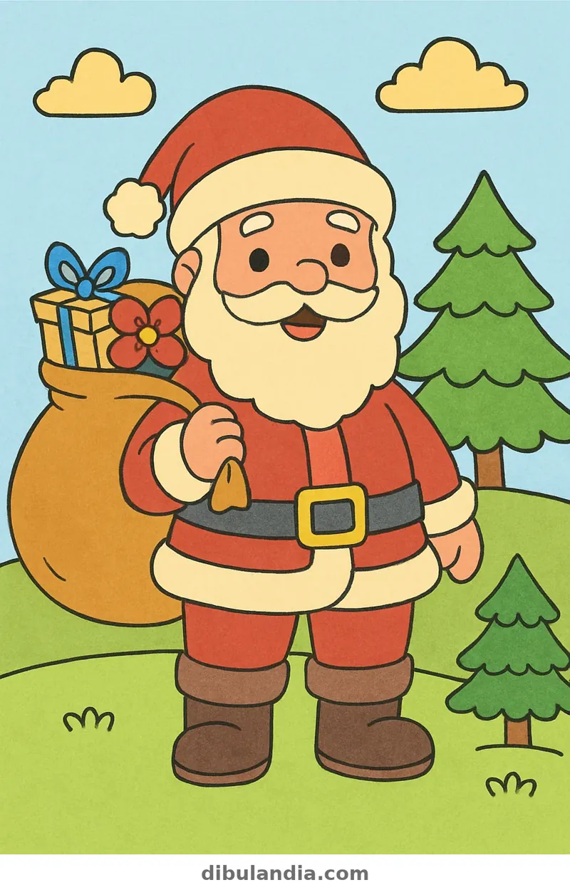 Ejemplo coloreado: Papá Noel con el saco de regalos