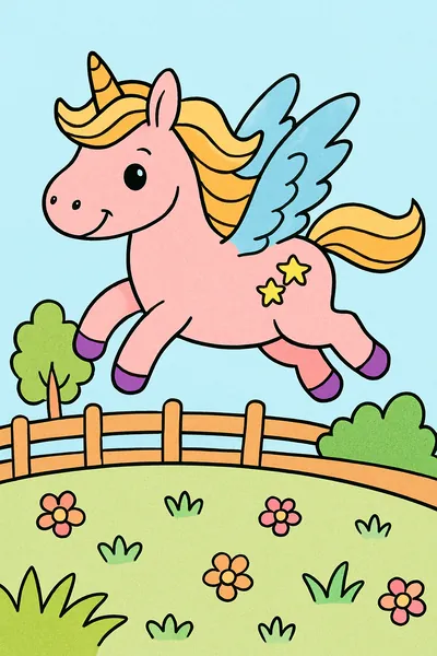 Ejemplo coloreado: Unicornio con alas
