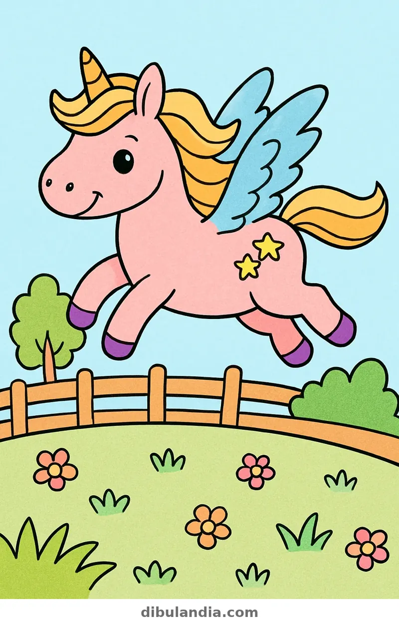 Ejemplo coloreado: Unicornio con alas