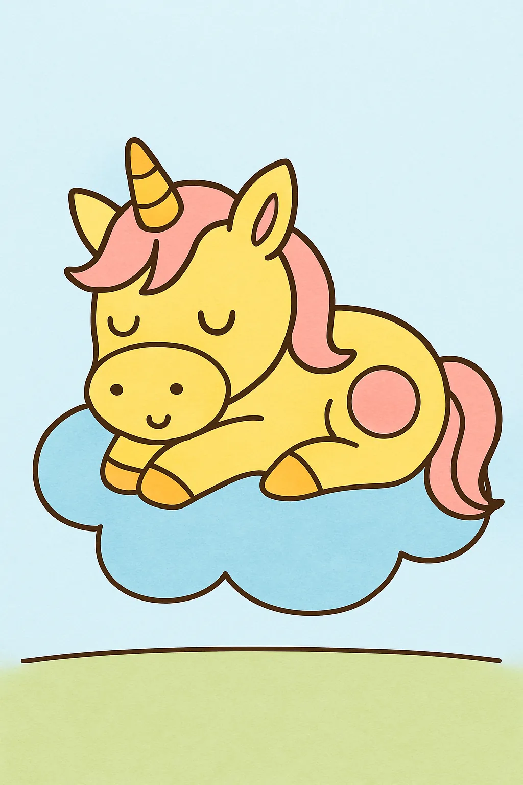 Ejemplo coloreado: Unicornio durmiendo en una nube